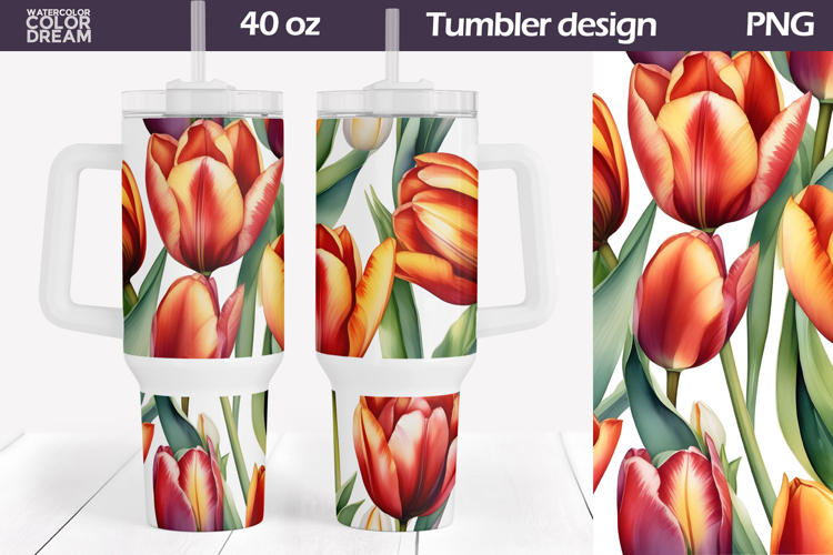 Watercolor Tulip Tumbler 40 Oz | Spring Floral Tumbler 40 Oz