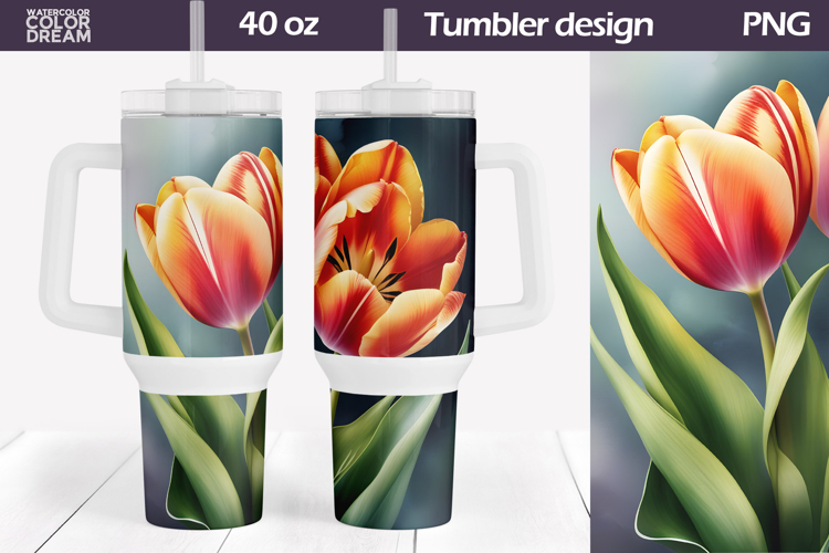 Watercolor Tulip Tumbler 40 Oz | Spring Floral Tumbler 40 Oz