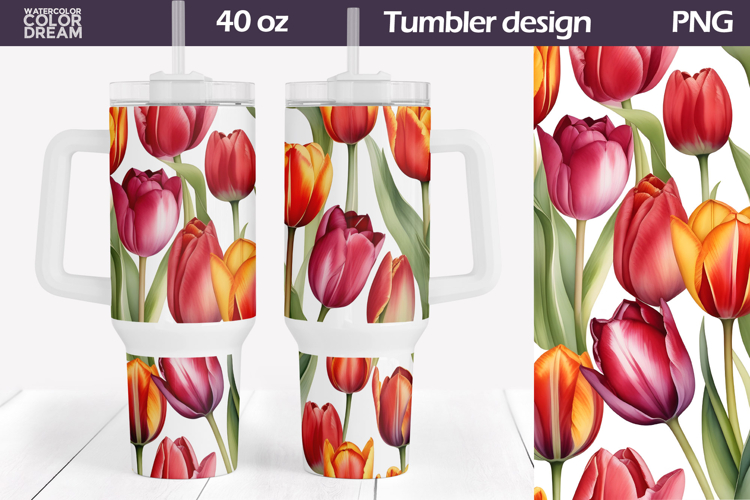 Watercolor Tulip Tumbler 40 Oz | Spring Floral Tumbler 40 Oz
