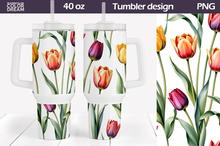 Watercolor Tulip Tumbler 40 Oz | Spring Floral Tumbler 40 Oz
