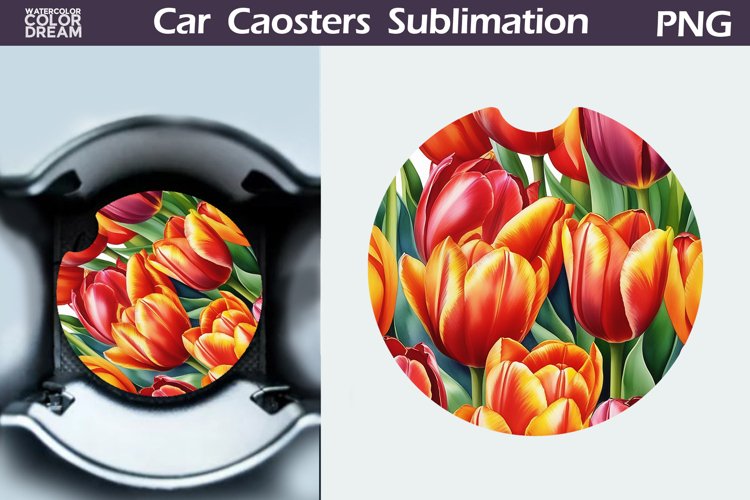 Tulip Car Coaster | Flowers Coaster | Car Coaster example image 1