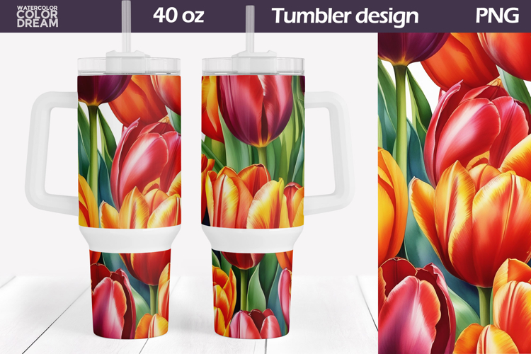 Watercolor Tulip Tumbler 40 Oz | Spring Floral Tumbler 40 Oz