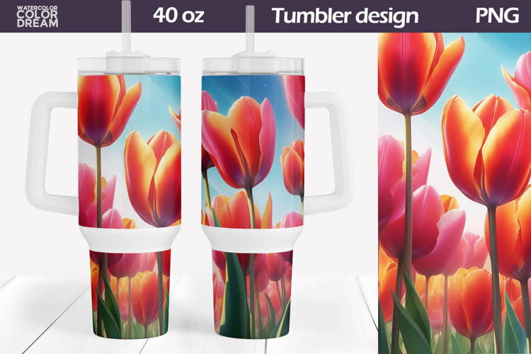 Watercolor Tulip Tumbler 40 Oz | Spring Floral Tumbler 40 Oz