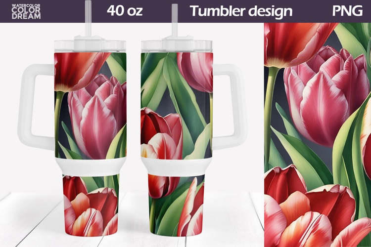 Watercolor Tulip Tumbler 40 Oz | Spring Floral Tumbler 40 Oz