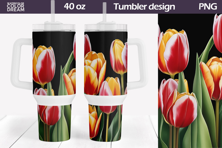 Watercolor Tulip Tumbler 40 Oz | Spring Floral Tumbler 40 Oz