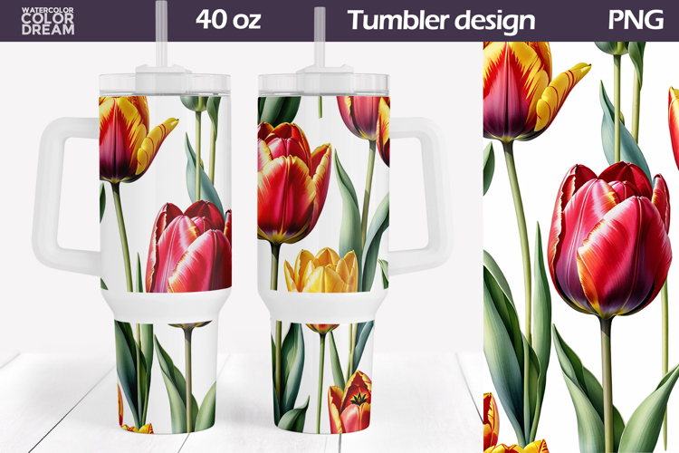 Watercolor Tulip Tumbler 40 Oz | Spring Floral Tumbler 40 Oz