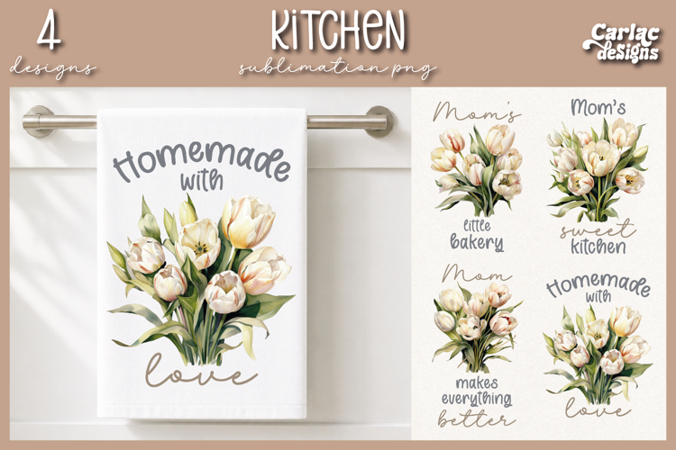 Cute Mom Kitchen Towel Sublimation, Tulips Kitchen Towel