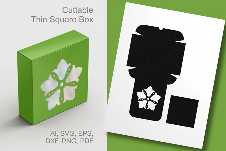 Tulips Pentagon Window Thin Square Gift Box SVG Template