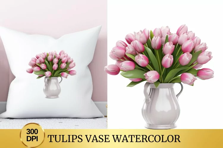 Tulips Vase Watercolor Clipart Flower