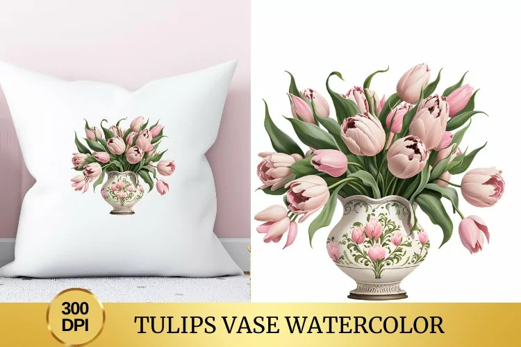 Tulips Vase Watercolor Clipart Flower