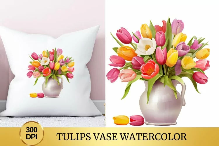 Tulips Vase Watercolor Clipart Flower