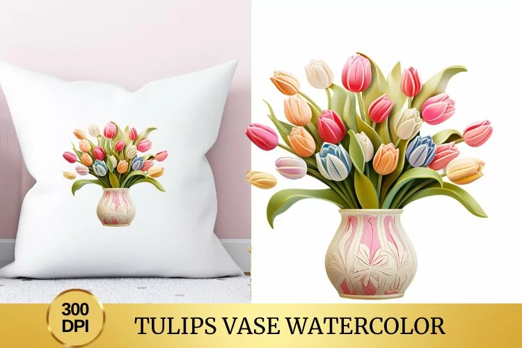 Tulips Vase Watercolor Clipart Flower