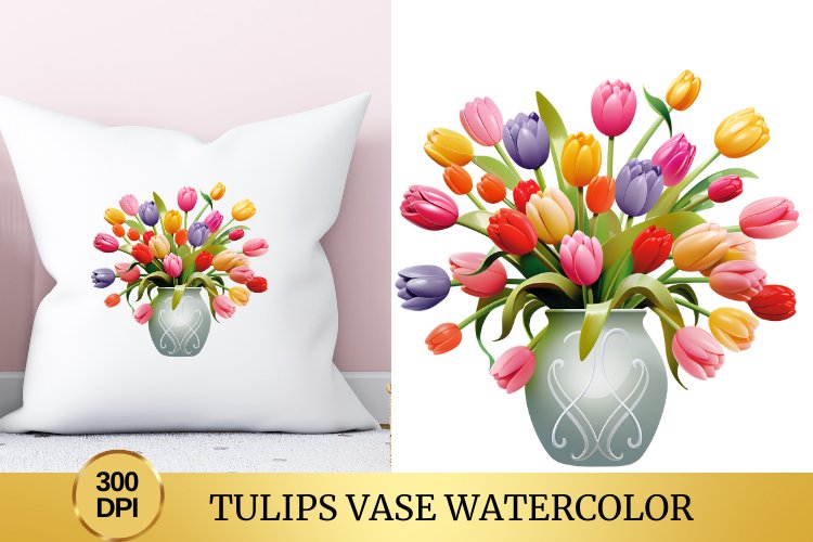 Tulips Vase Watercolor Clipart Flower