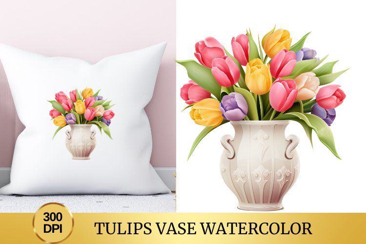 Tulips Vase Watercolor Clipart Flower