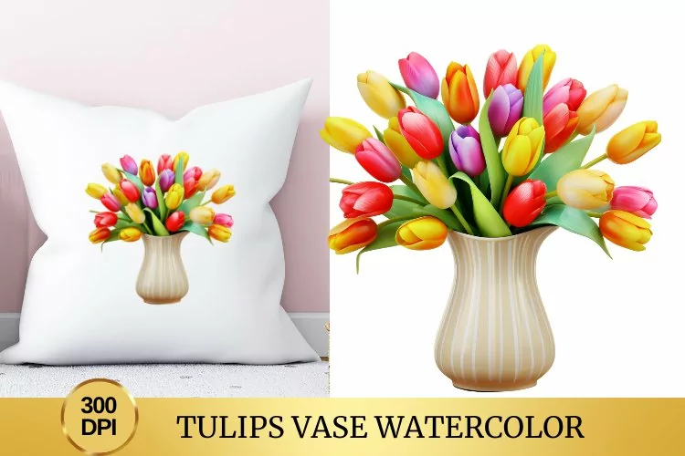 Tulips Vase Watercolor Clipart Flower