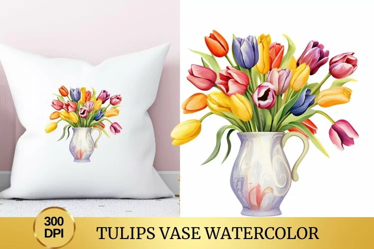 Tulips Vase Watercolor Clipart Flower