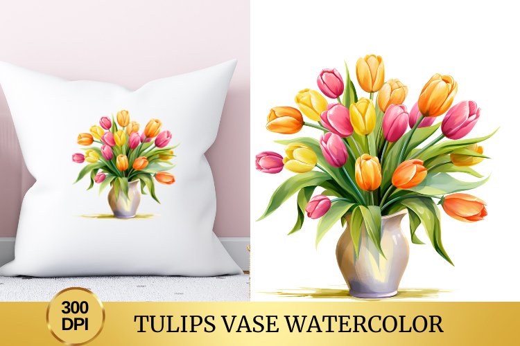 Tulips Vase Watercolor Clipart Flower