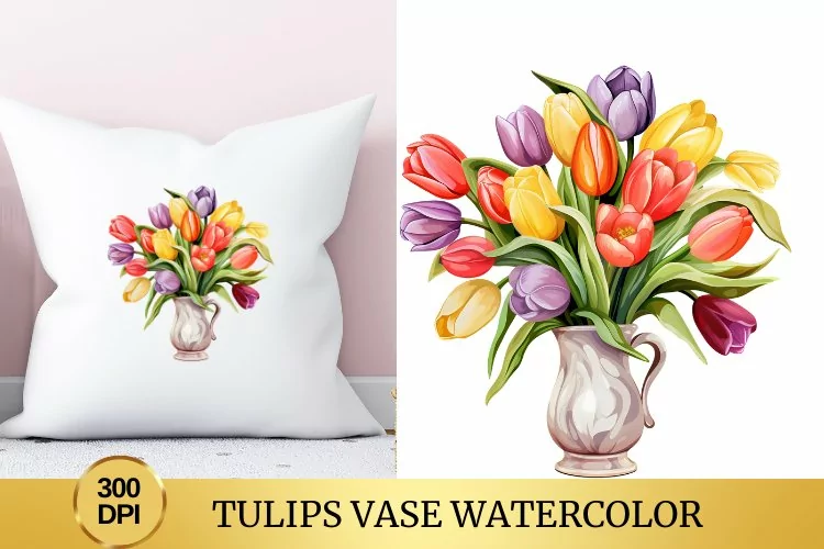 Tulips Vase Watercolor Clipart Flower