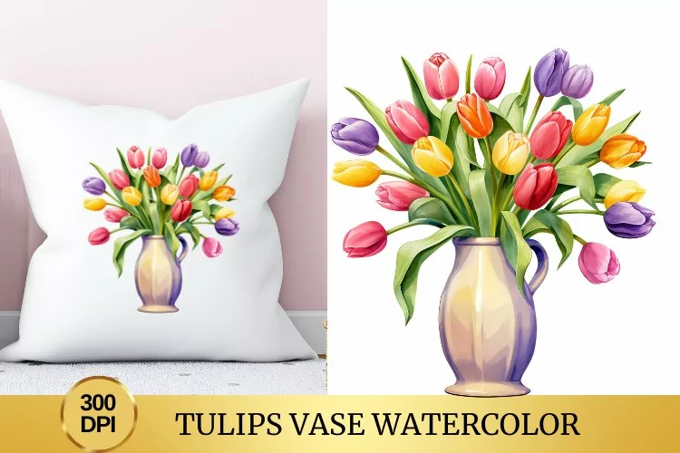 Tulips Vase Watercolor Clipart Flower