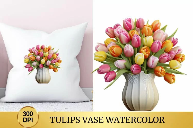 Tulips Vase Watercolor Clipart Flower