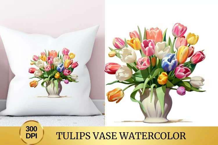 Tulips Vase Watercolor Clipart Flower