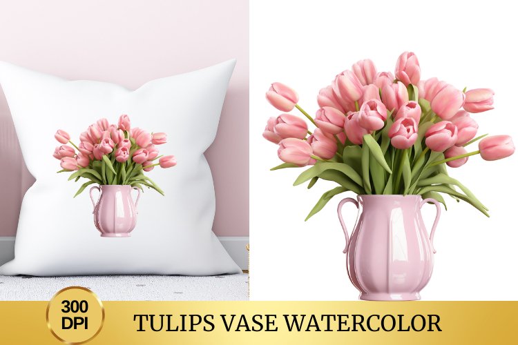 Tulips Vase Watercolor Clipart Flower