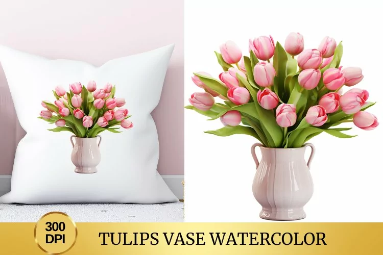 Tulips Vase Watercolor Clipart Flower