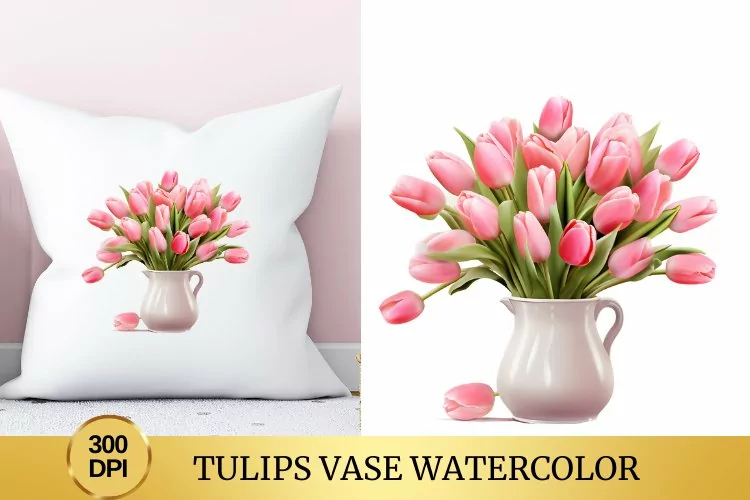 Tulips Vase Watercolor Clipart Flower