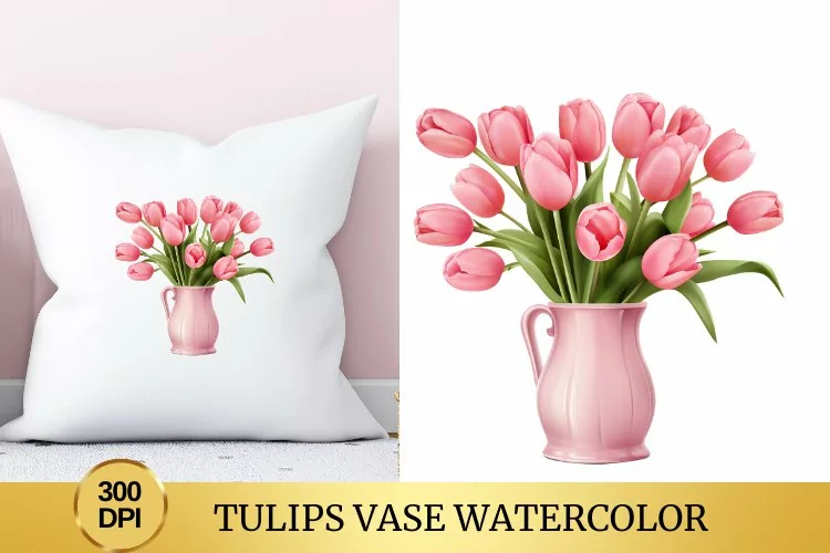 Tulips Vase Watercolor Clipart Flower