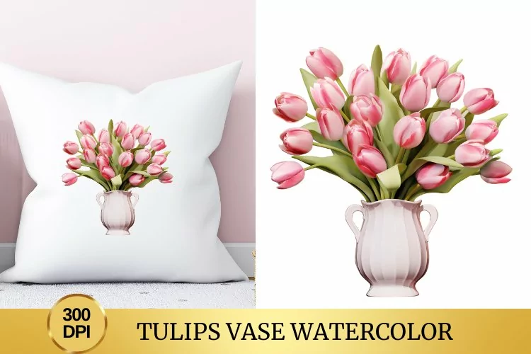 Tulips Vase Watercolor Clipart Flower