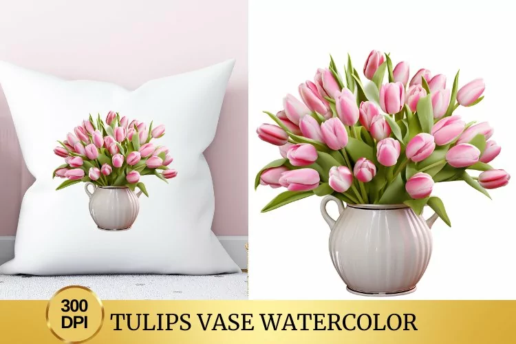 Tulips Vase Watercolor Clipart Flower