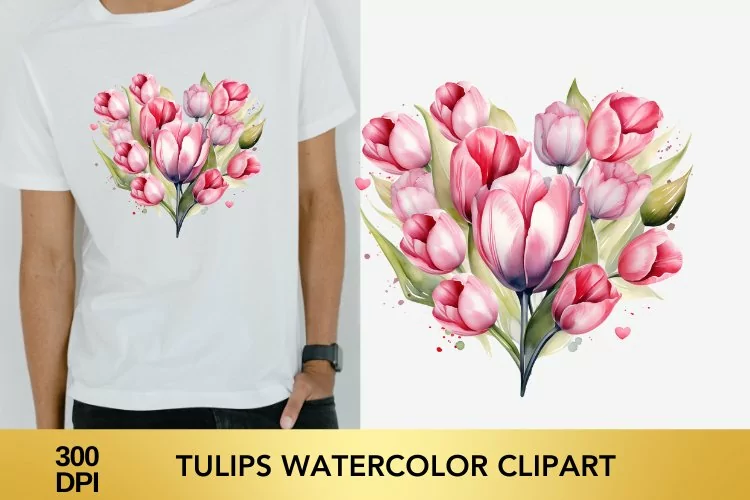 Valentine's Day Tulips Watercolor Clipart