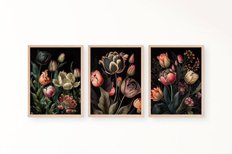 Vintage Boho Tulips Wall Art - Set of 3 Wall Prints