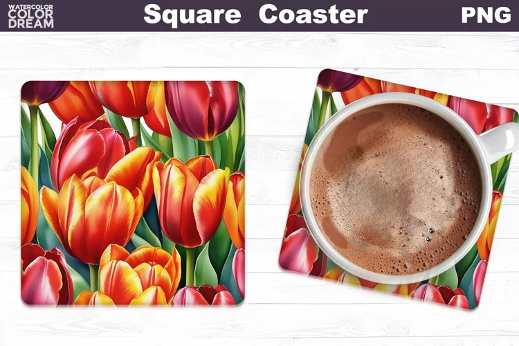 Tulips Square Coaster | Spring Flowers Coaster