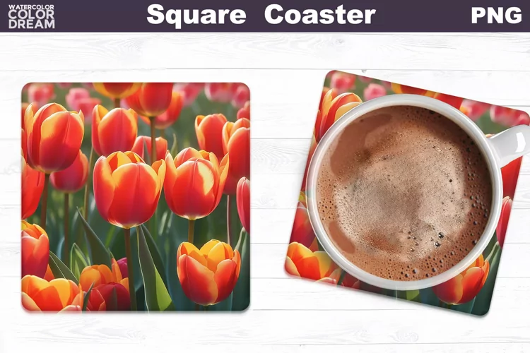 Tulips Square Coaster | Spring Flowers Coaster