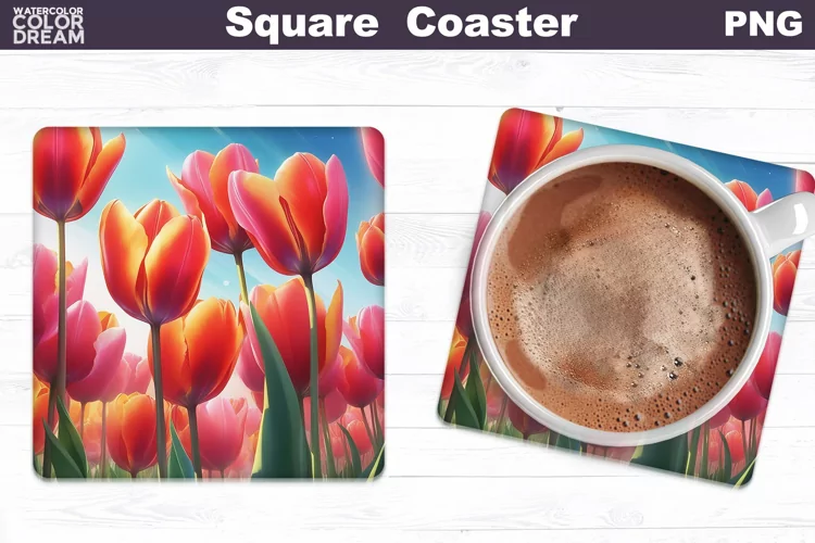 Tulips Square Coaster | Spring Flowers Coaster