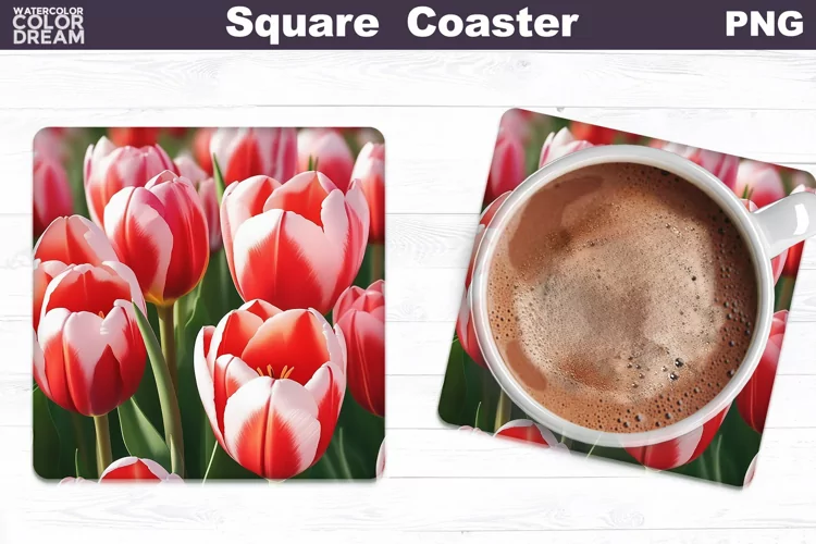 Tulips Square Coaster | Spring Flowers Coaster