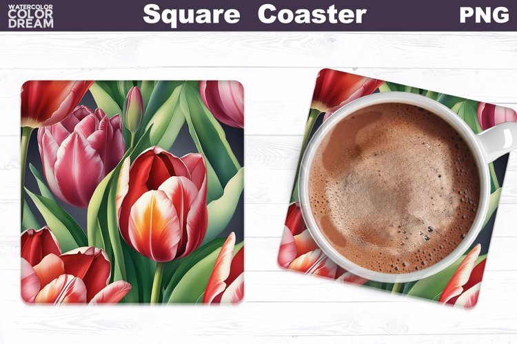 Tulips Square Coaster | Spring Flowers Coaster example image 1