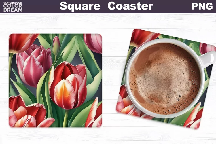 Tulips Square Coaster | Spring Flowers Coaster