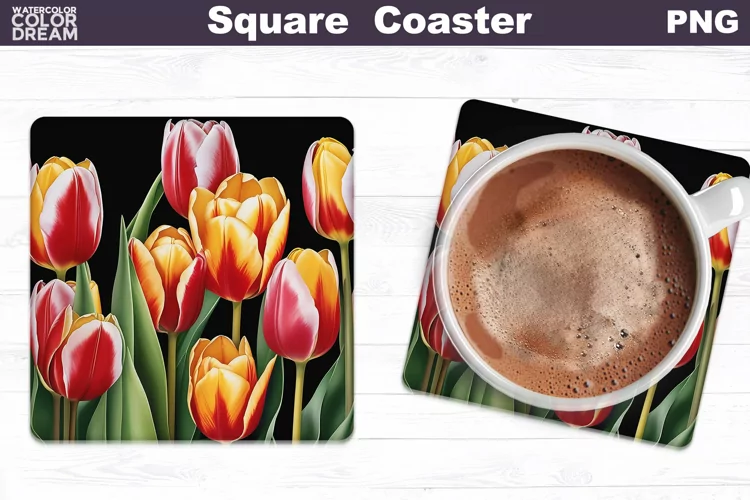 Tulips Square Coaster | Spring Flowers Coaster