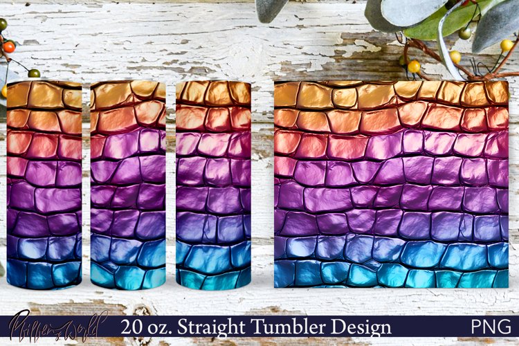 Leather Tumbler Wrap | 20 oz. | Colorful Crocodile Print PNG