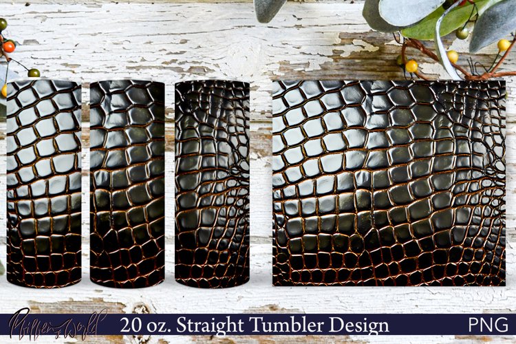 Leather Tumbler Wrap | 20 oz. | Crocodile Print PNG | Black example image 1