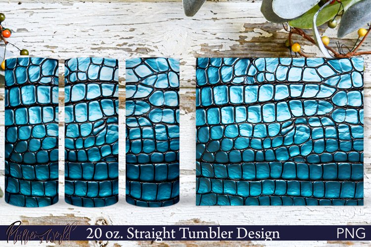 Leather Tumbler Wrap | Crocodile Print PNG | Blue PNG