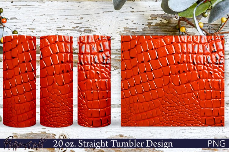 Leather Tumbler Wrap | 20 oz. | Crocodile Print PNG | Red example image 1