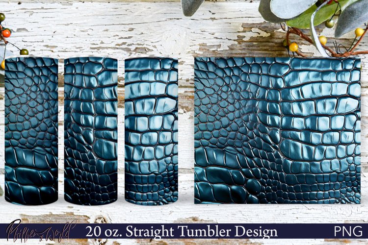 Leather Tumbler Wrap | Crocodile Print PNG | Deep Blue
