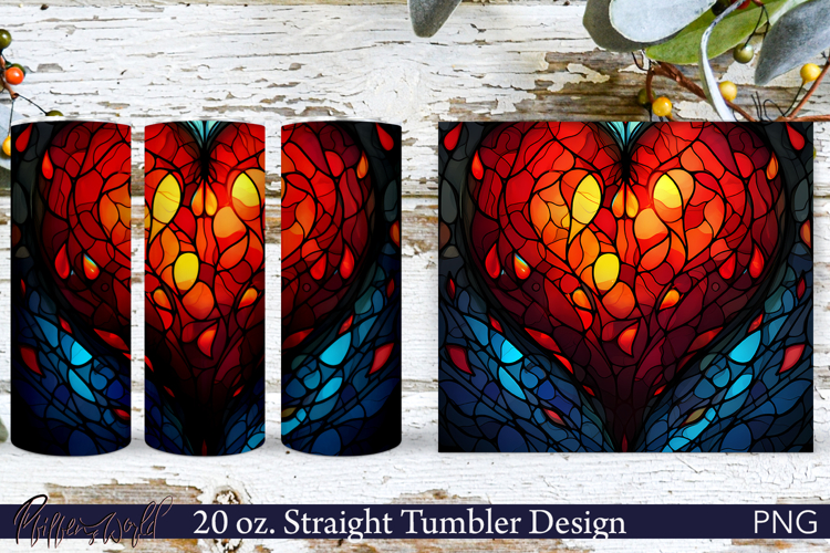 Love Tumbler Wrap | Stained Glass Red Heart Design