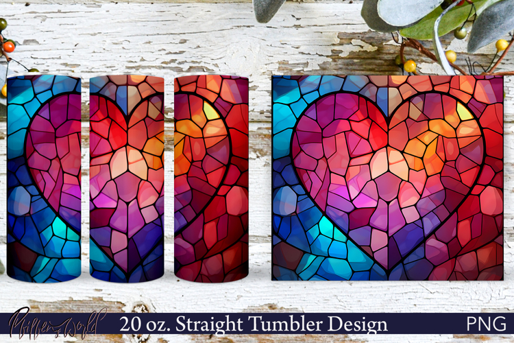 Love Tumbler Wrap | Stained Glass Heart | Red