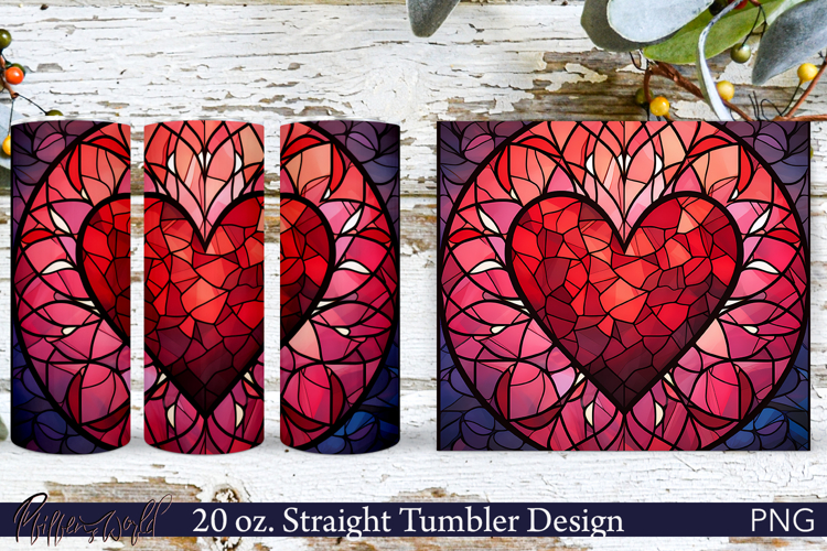 Love Tumbler Wrap | Stained Glass Heart | Red PNG