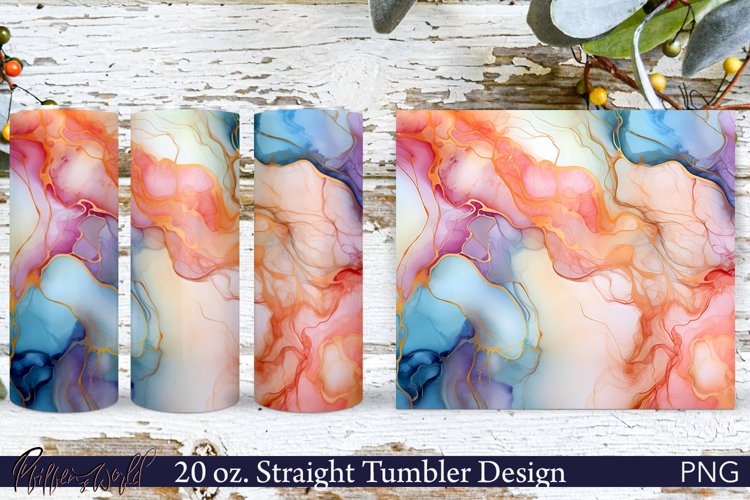 Alcohol Ink Tumbler Wrap | 20 oz | Soft Colors PNG example image 1