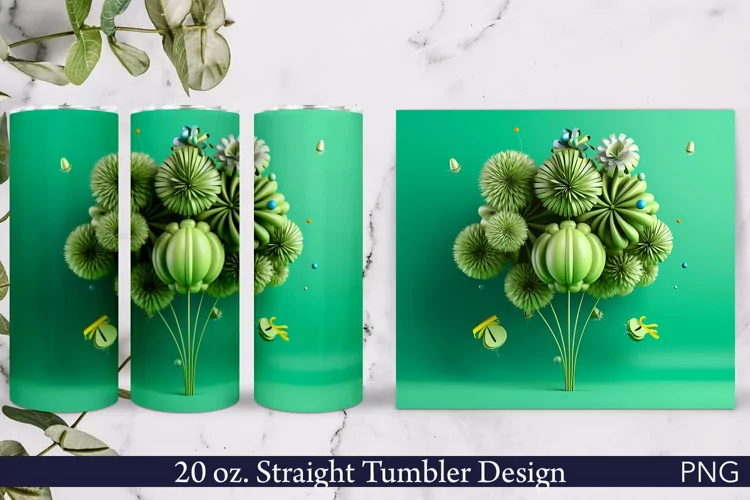 3d Puff Tumbler Wrap | 20 oz. Straig Green Tumbler